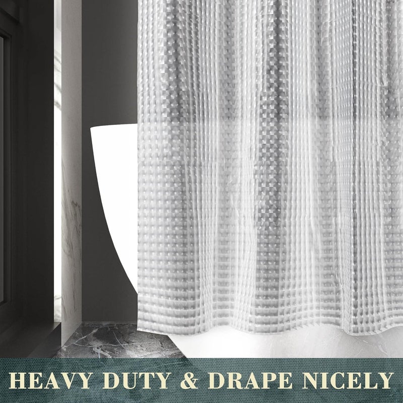 ABLUEN No Hook Shower Curtain or Liner - 8G Heavy Duty Grid Bathroom Shower Curtain No Hooks Required, Waterproof Plastic & PVC Free, Standard Size 71 x 74, Square - Image 5